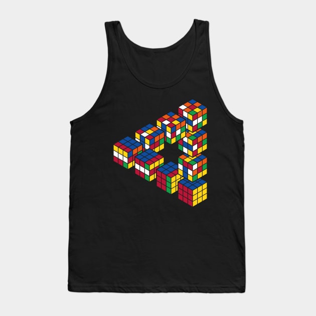 Rubiks Cube Penrose Triangle Optical Illusion - Inspired by Escher Tank Top by RetroReview